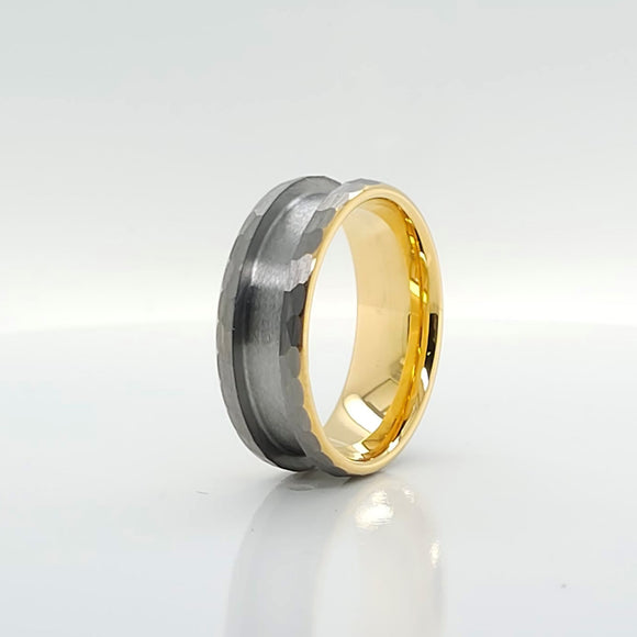 8MM TUNGSTEN RING CORE BLANK CHANNEL COMFORT FIT HAMMER 2 TONE GOLD