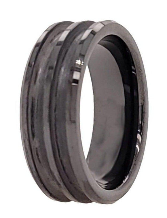 8mm Black Zirconia Ceramic Ring Core Blank Double Channel for Inlay - Opal & Findings
