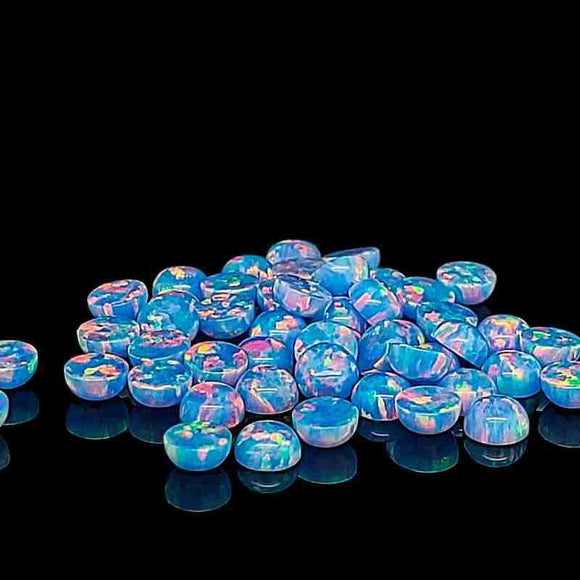 4mm Round Opal Cabochon - OP74 Multi-Cornflower Blue Pink - Opal & Findings