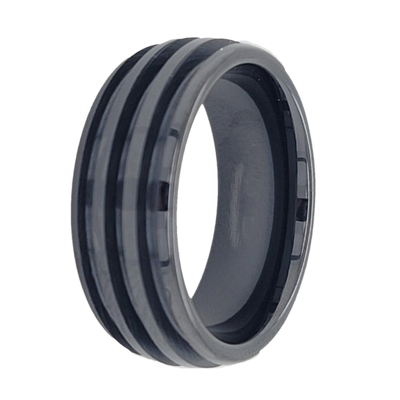 Triple Channel Black Ceramic 8mm Ring Core Blank - Opal & Findings