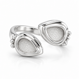 .960 Argentium Silver Adjustable Double Teardrop Ring Blank – Dual Inlay Settings
