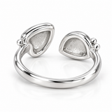 .960 Argentium Silver Adjustable Double Teardrop Ring Blank – Dual Inlay Settings