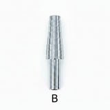 A metallic silver ring-shaped tool or accessory with a threaded section. Option B.