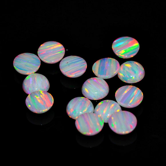 6mm Round Synthetic Opal Cabochon - OP17 Fire & Snow