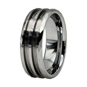 8MM TUNGSTEN RING CORE BLANK INLAY DOUBLE CHANNEL COMFORT FIT HAMMER
