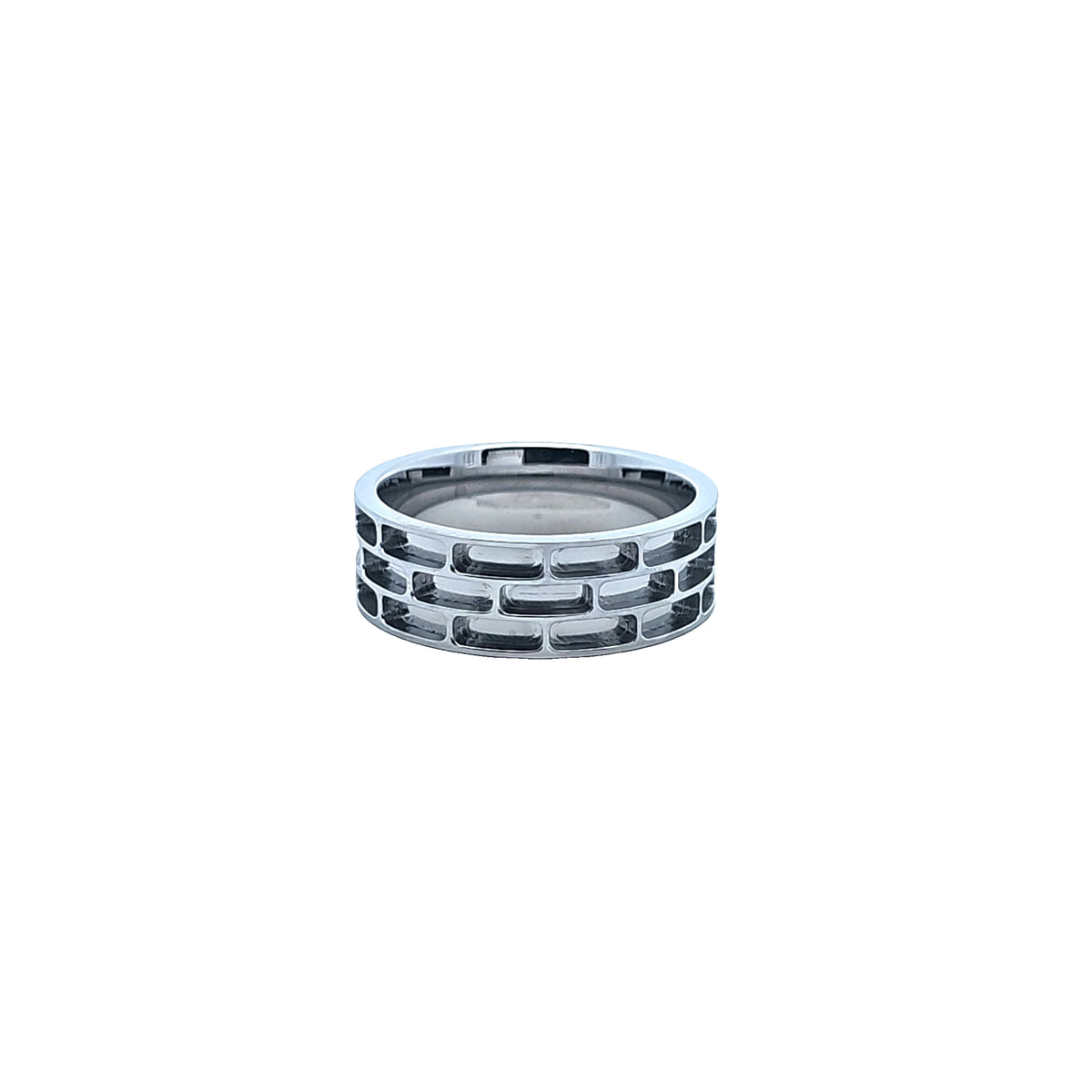 Titanium Geometric Brick Design Band Ring 8mm wide – Opal & Findings