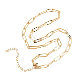Paperclip Link Chain Necklace Brass Real 18K Hollow Gold-filled
