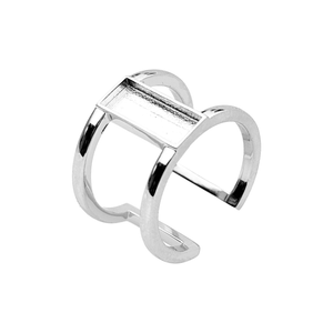 14mm "Devine" Adjustable Argentium Silver Bar Cabochon Ring Blank - Opal & Findings