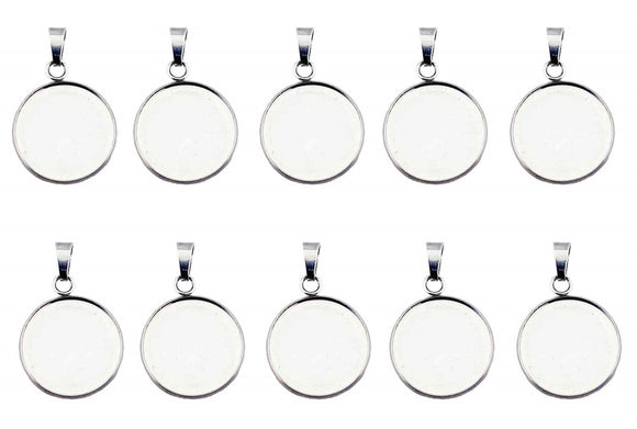 16mm Round Stainless Steel Bezel Pendant Trays 10-Pack - Opal & Findings