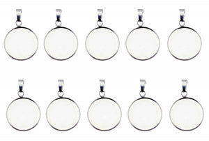 20mm Round Stainless Steel Bezel Pendant Trays 10-Pack - Opal & Findings