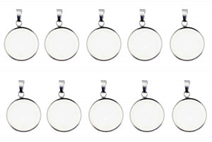 14mm Round Stainless Steel Bezel Pendant Trays 10-Pack - Opal & Findings