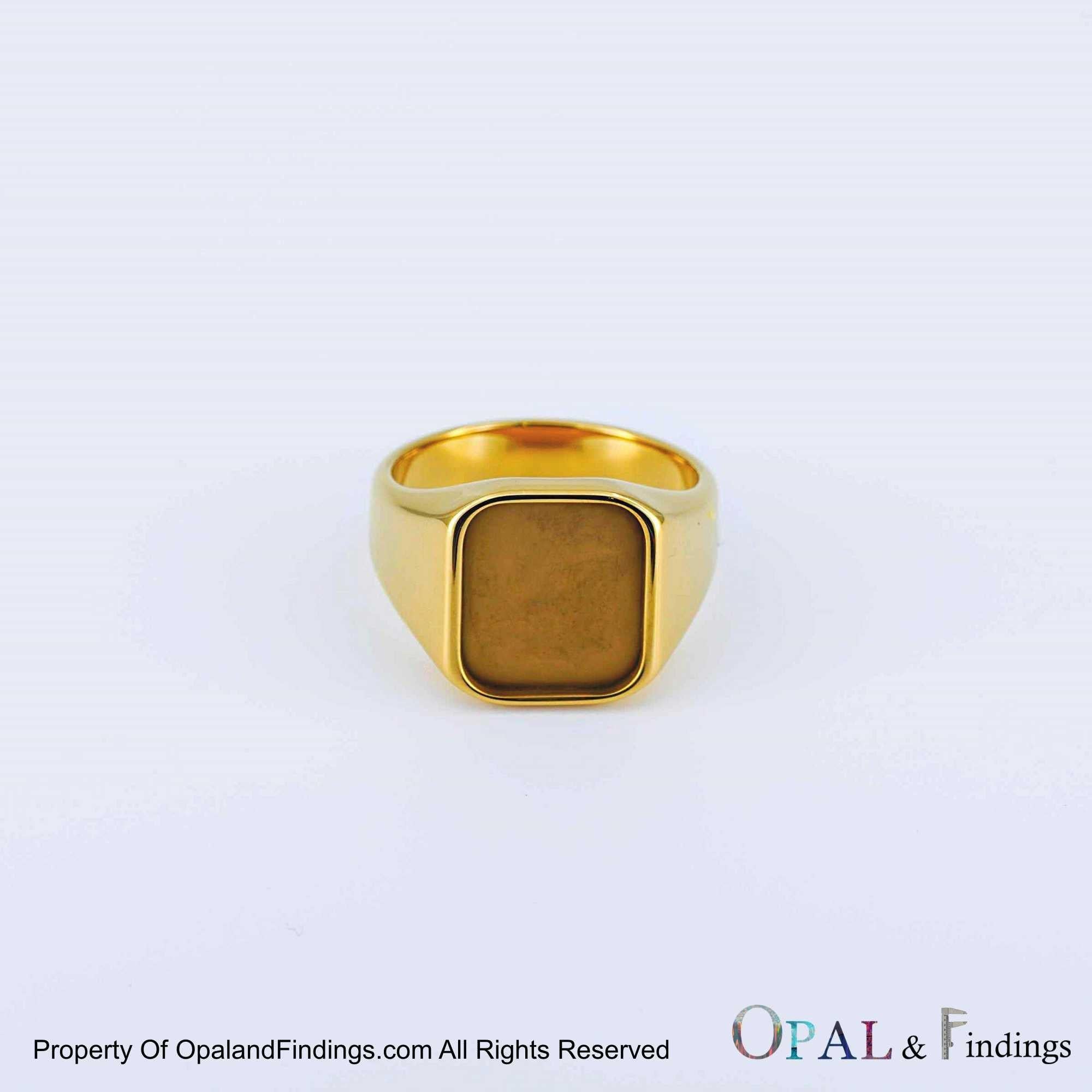 16mm Tungsten 14k Gold-Plated Square Signet Style Ring Core Blank