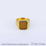 16mm Tungsten 14k Gold-Plated Signet Style Ring Core Blank - Opal & Findings
