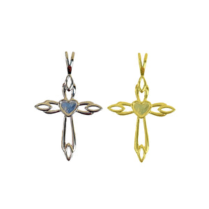 Cross Pendant With Heart Bezel .960 Argentium Silver