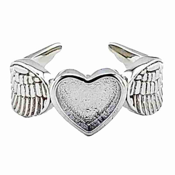 Sterling Silver Adjustable Ring Blank Heart Bezel Winged Mounting - Opal & Findings