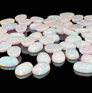 3x5mm Oval Opal Cabochon - OP17 Fire & Snow White Pink Green - Opal & Findings