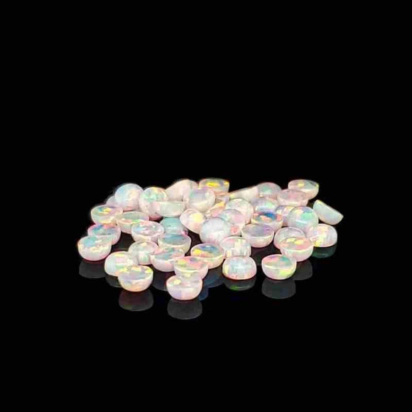 4mm Round Opal Cabochon - OP17 Fire & Snow White Pink Green - Opal & Findings