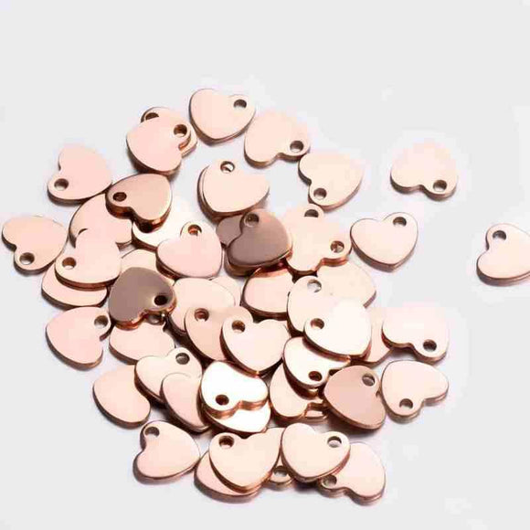 Small Heart Necklace Tags - Rose Gold - Opal & Findings