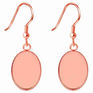 25x18mm Rose Gold-Plated Oval Bezel Tray Fish Hook Earrings Blanks - Opal & Findings