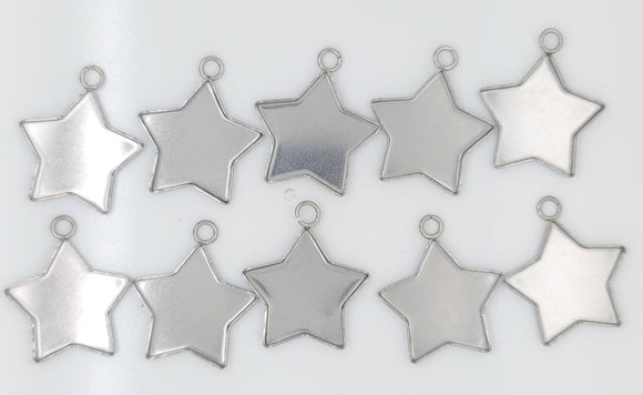 19mm Stainless Steel Star Bezel Tray Pendants - 10 Pack - Opal & Findings