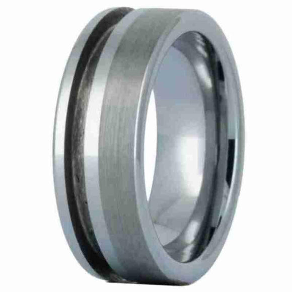 8mm Tungsten Ring Core Blank Offset Inlay Channel - Opal & Findings