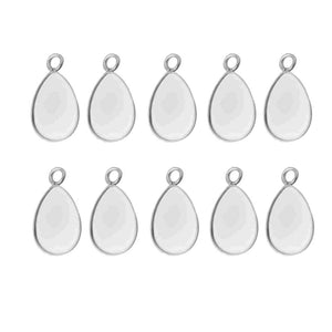 10x14mm Stainless Steel Teardrop Bezel Tray Pendant Blanks - 10 Pack - Opal & Findings