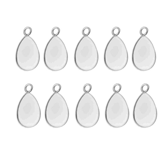 10x14mm Stainless Steel Teardrop Bezel Tray Pendant Blanks - 10 Pack - Opal & Findings