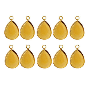 13x18mm Gold-Plated Teardrop Pendant Bezel Tray Blanks 10 Pack - Opal & Findings